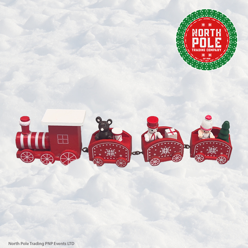 Red Train facing left in the snow
