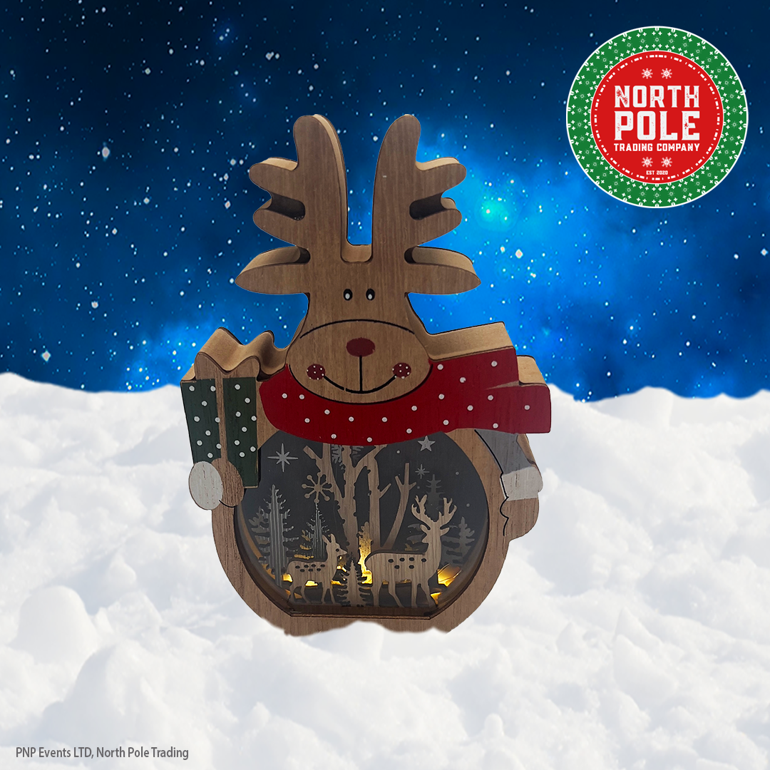 reindeer light scene wooden